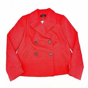 Talbots Woven Red Embroidered Structured Jacket 2-Button Size 4